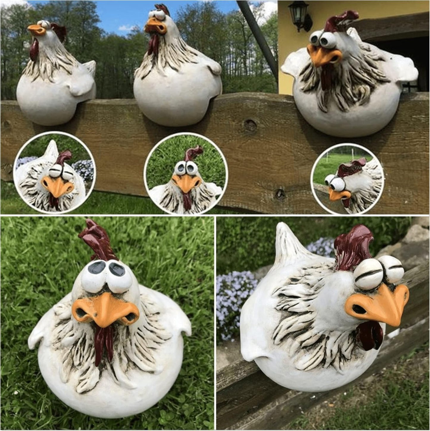 coolboy Chicken Fence Decoration Funny Farm Sculpture Chicken Decorations for Home Garden Stairs,Farm,Patio,Backyard,Resin Craft Chicken Wiht Garden Figurine Statue,3 Chickens a Set