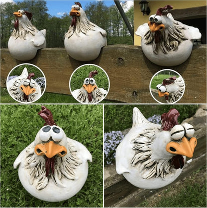 Funny Farm Chickens Statues,Cute Chicken Fence Decoration,Resin Chickens Decor,Outdoor Real Animal Statue,Chicken Sculpture,Perfect for Home Garden Stairs,Farm,Patio,Backyard