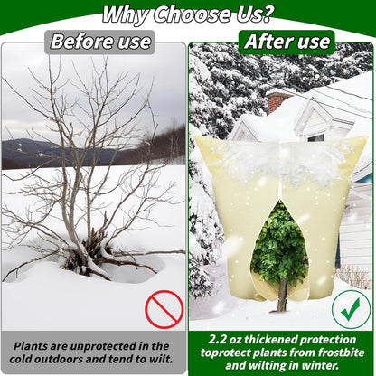 Plant Covers Freeze Protection: 4 Pack 90Hx75W Inch Large Heavy Duty Frost Cloth with Zipper Drawstring, 2.2oz/yd² Frost Blankets for Outdoor Plants, Shrub Trees, Winter & Garden, Beige