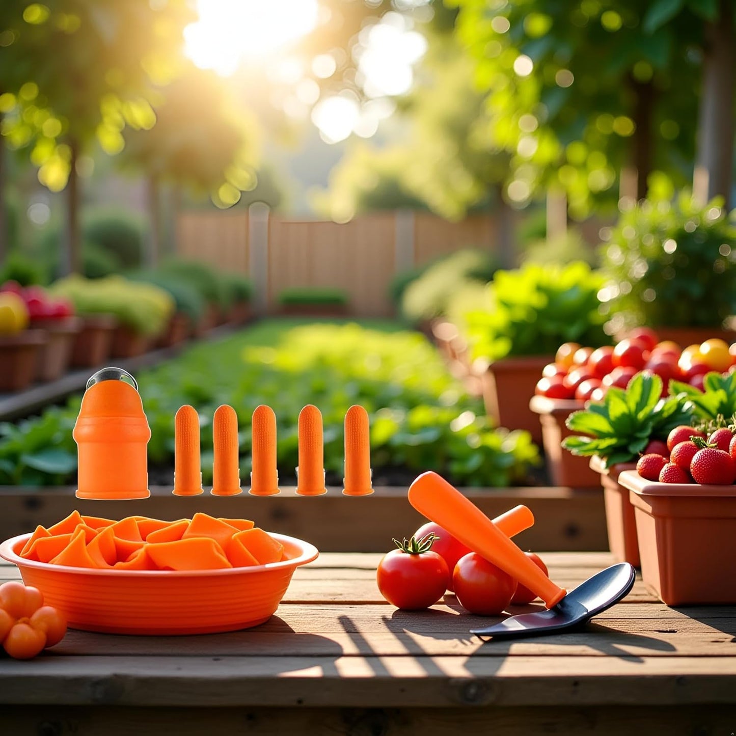 Orange Silicone Thumb Cutter Set, Separator Finger Plant Fruit Picking Tool,Fruit and Vegetable Picking Potted Plants Trim Silicone Thumb Tool for Strawberry Vegetables Garden Plants Gardening Aprons