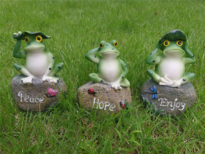 LANKER Frog Garden Statues – 3 Pack 5 Inch Frogs Sitting on Stone Sculptures Outdoor Decor Fairy Garden Ornaments