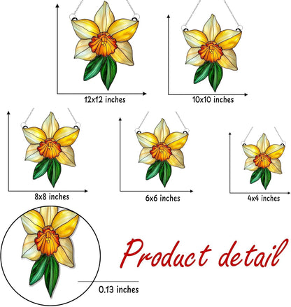 Daffodil March Birth Month Flower Acrylic Suncatcher Stained Glass Effect Window Car Hanging Christmas Ornament Indoor Outdoor Decor Garden Sun Catcher Panel Flower Lover Gift for Women Mom Grandma
