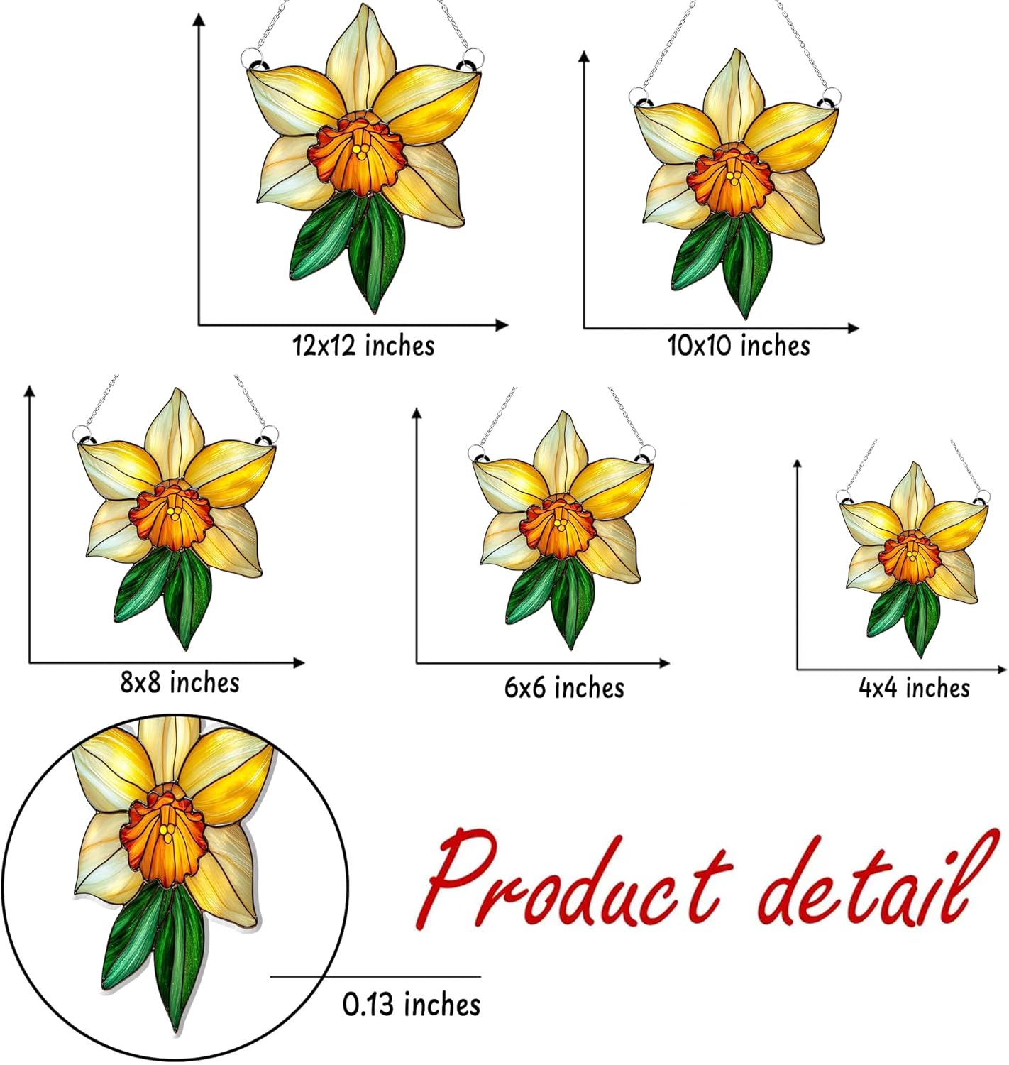 Daffodil March Birth Month Flower Acrylic Suncatcher Stained Glass Effect Window Car Hanging Christmas Ornament Indoor Outdoor Decor Garden Sun Catcher Panel Flower Lover Gift for Women Mom Grandma