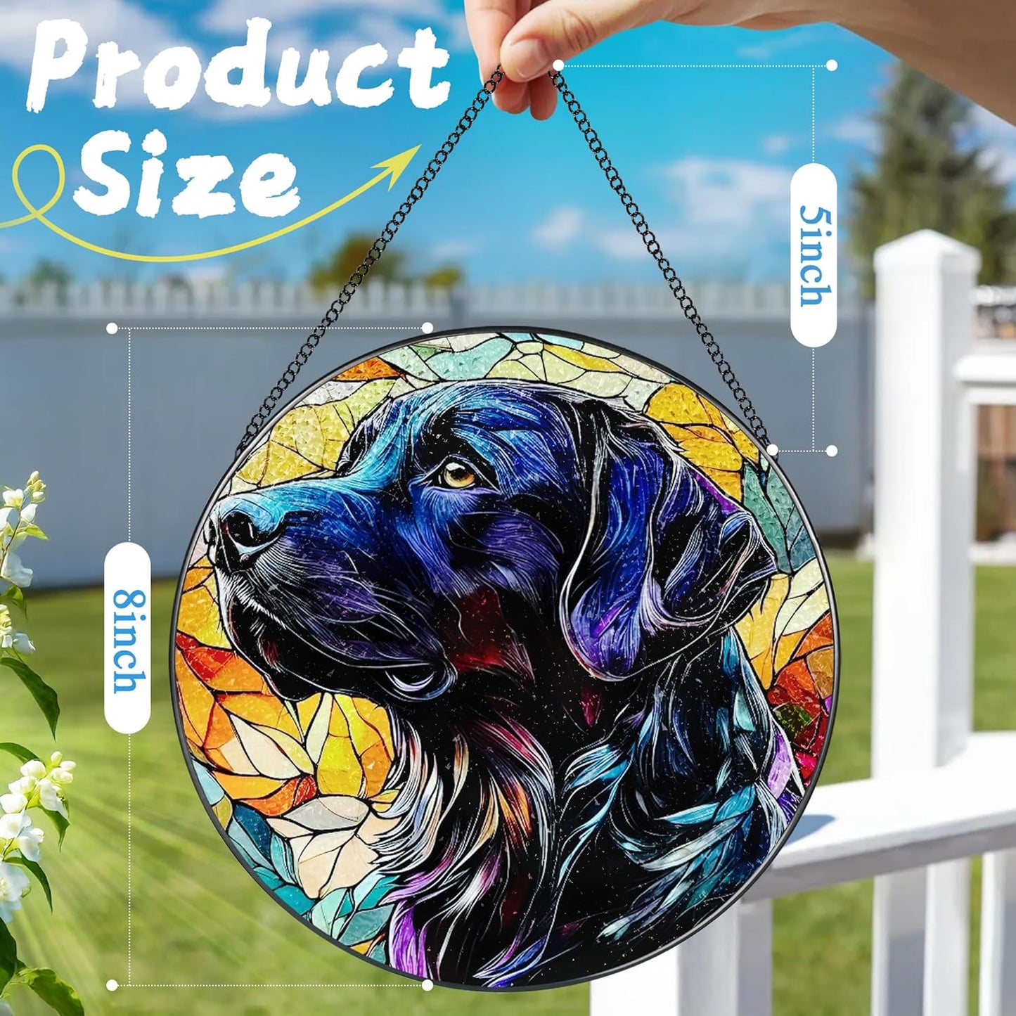 8″ Stained Glass Window Hanging Ornament, Black Labrador Retriever Stained Glass Suncatcher Ornament, Sun-Catcher Window Decor | Gifts for Dog Lovers, Dog Lover Gift, Pet Lover Gift