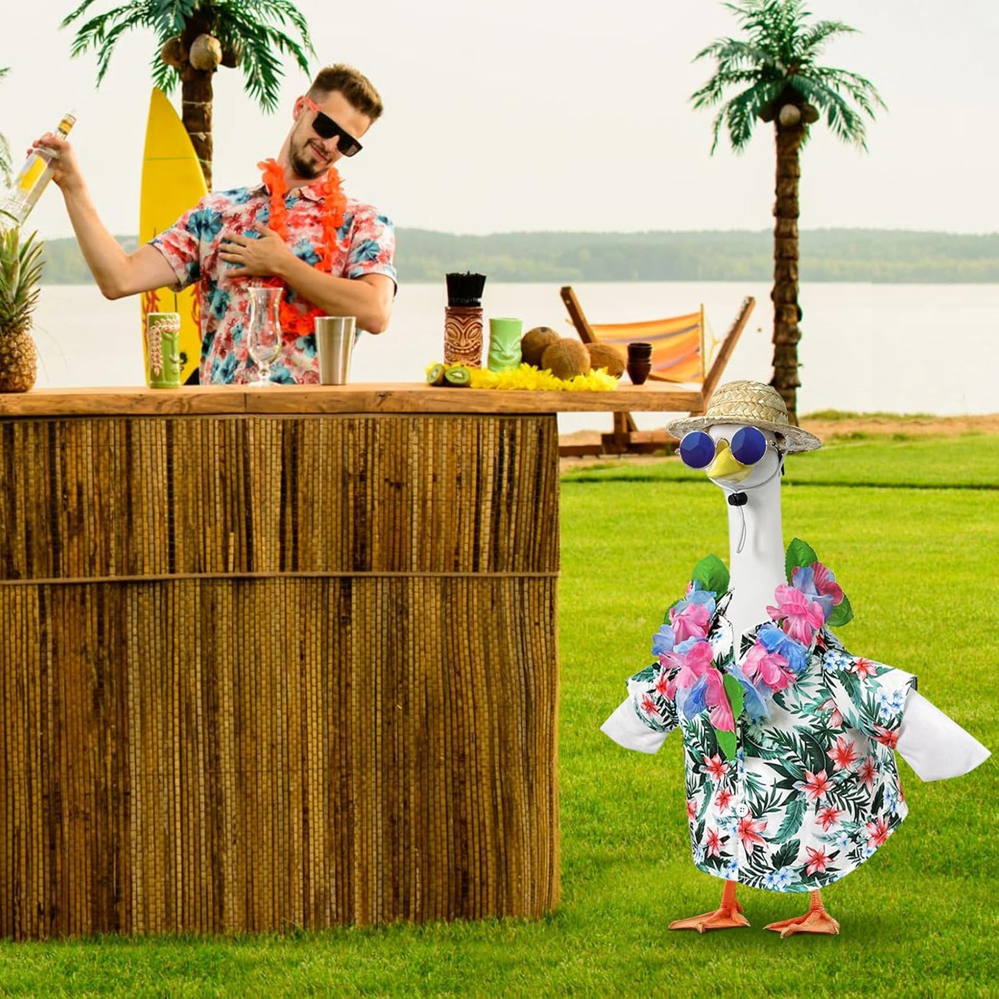 Hawaiian Porch Goose Outfits, 23'' Summer Lawn Goose Costume, Goose Clothes for Outdoor Garden Yard Decor