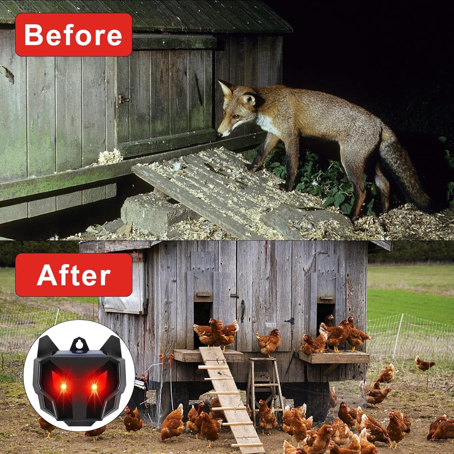 Solar Animal Repellent, Set of 4 Predator Eyes Animal Deterrent Sentinels with Red LED Blinking Lights Drive Away Raccoon, Deer, Skunk, Cat, Coyote from Yard Farm and Chicken Coops