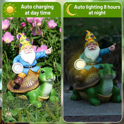Solar Garden Gnomes Outdoor Garden Decor with Solar LED Light, Yard Graden Gnomes Decorations for Patio Lawn, Gifts for Mom, Gnomes Gifts for Women (Turtle)