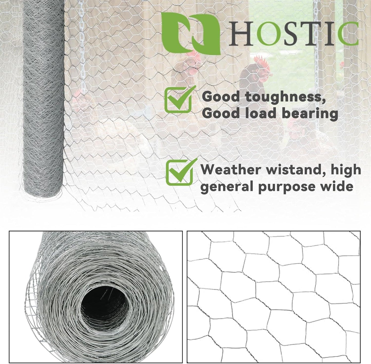 HOSTIC 6FTx150FT Chicken Wire Netting 2IN Galvanized Wire Mesh Hexagonal for Poultry Garden Fencing Barrier
