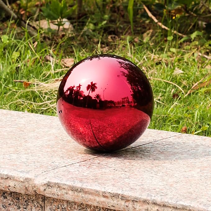 Stainless Steel Red Gazing Mirror Ball,12inch