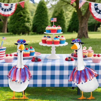 Independence Day Goose Outfit, 2 Pcs Set Hat and Tulle Ballet Skirt for 23" 17" Cement Statue Lawn Goose Clothes Costumes 4th of July Goose Outfit for Party Outdoor Patio Yard Lawn Decor