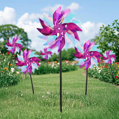 winemana 12 Pcs Reflective Pinwheels Outdoor, Wind Spinners for Yard & Garden, Sparkly Bird Repellent Windmill Scare Birds Away, Deterrent Devices for Outside Patio Lawn Spring Decor (Purple)