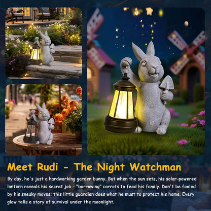 Rabbit Statue Garden Ornaments Art Outdoor Decoration with Solar Powered LED Lights Decor for Patio,Balcony,Yard, Mum Birthday Gifts, Garden Gifts for Women