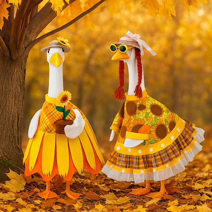 Abbylike 2 Set Fall Sunflower Porch Goose Outfit Sunflower Lawn Goose Costume 23'' Cement for Autumn Thanksgiving Yard Decor