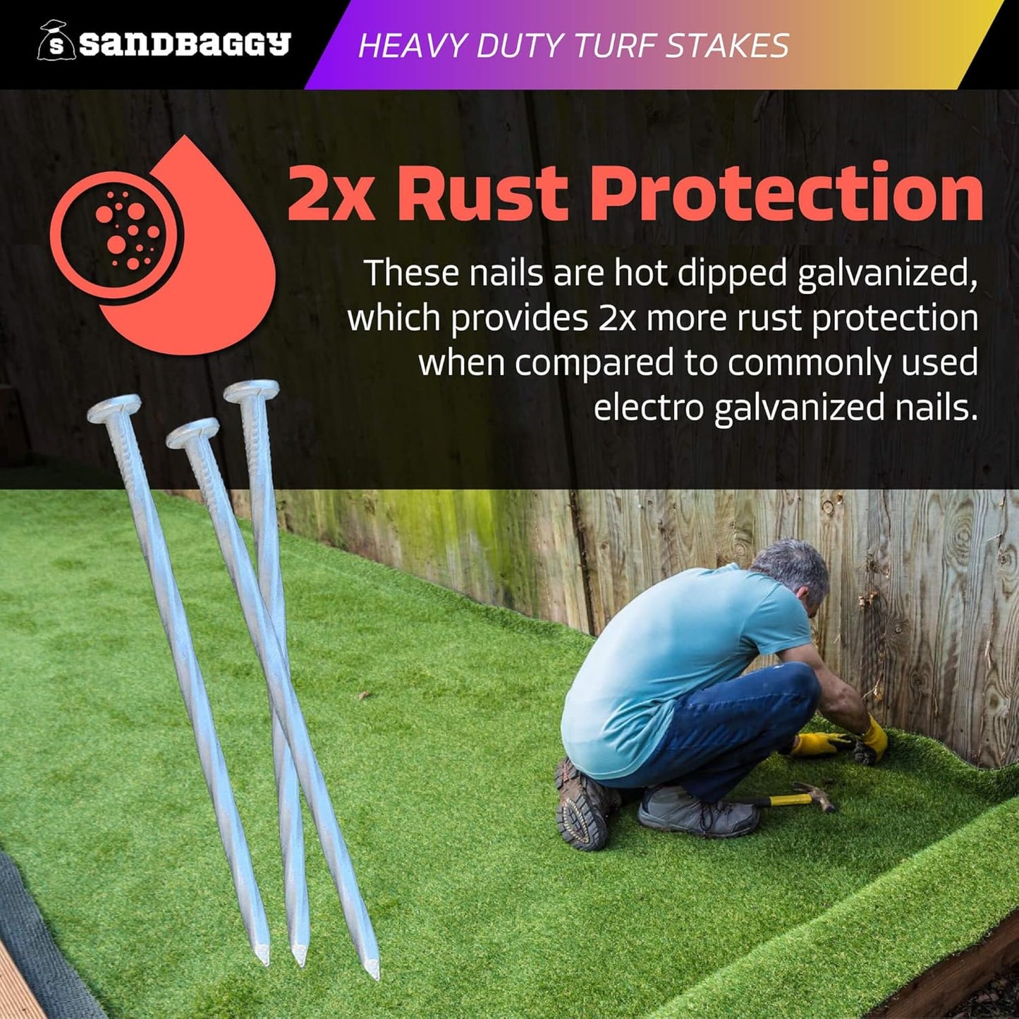 Sandbaggy 6" Heavy Duty Galvanized Artificial Turf Stakes - Spiral Landscape Nails - Ground Spikes/Pins - Synthetic Grass, Lawn, Edging, Weed Barrier Fabric, Garden (6 inch - Heavy Duty, 200, Count)