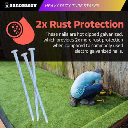 Sandbaggy 6" Heavy Duty Galvanized Artificial Turf Stakes - Spiral Landscape Nails - Ground Spikes/Pins - Synthetic Grass, Lawn, Edging, Weed Barrier Fabric, Garden (6 inch - Heavy Duty, 200, Count)