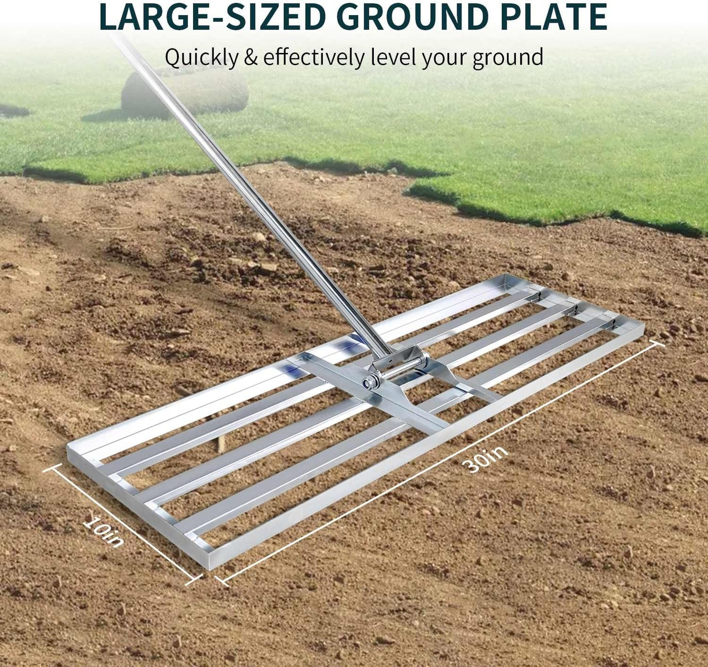 Lawn Leveling Rake 30x10 inch, (Professional-Grade) Lawn Leveler Tool, Handle Rakes for Lawns Heavy Duty Landscape Rake for Backyard, Garden, Golf Course, Farm, Pasture
