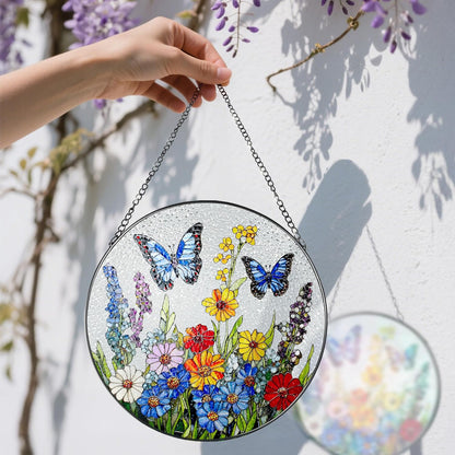 Stained Glass Window Hanging, 8 Inch Stained Glass Suncatcher Ornament, Suncatchers for Windows Hanging, Window Decor, Gift for Mothers Day, Butterfly Lover Gifts, Flower Lover Gifts