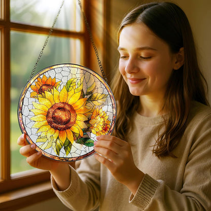 8-Inch Stained Glass Ornament, Stained Glass Window Hanging, Suncatcher Window Hanging, Home Decor, Sunflower Ornament | Mother's Day, Christmas, Birthday | Gifts for Flower Lovers, Mom & Friend