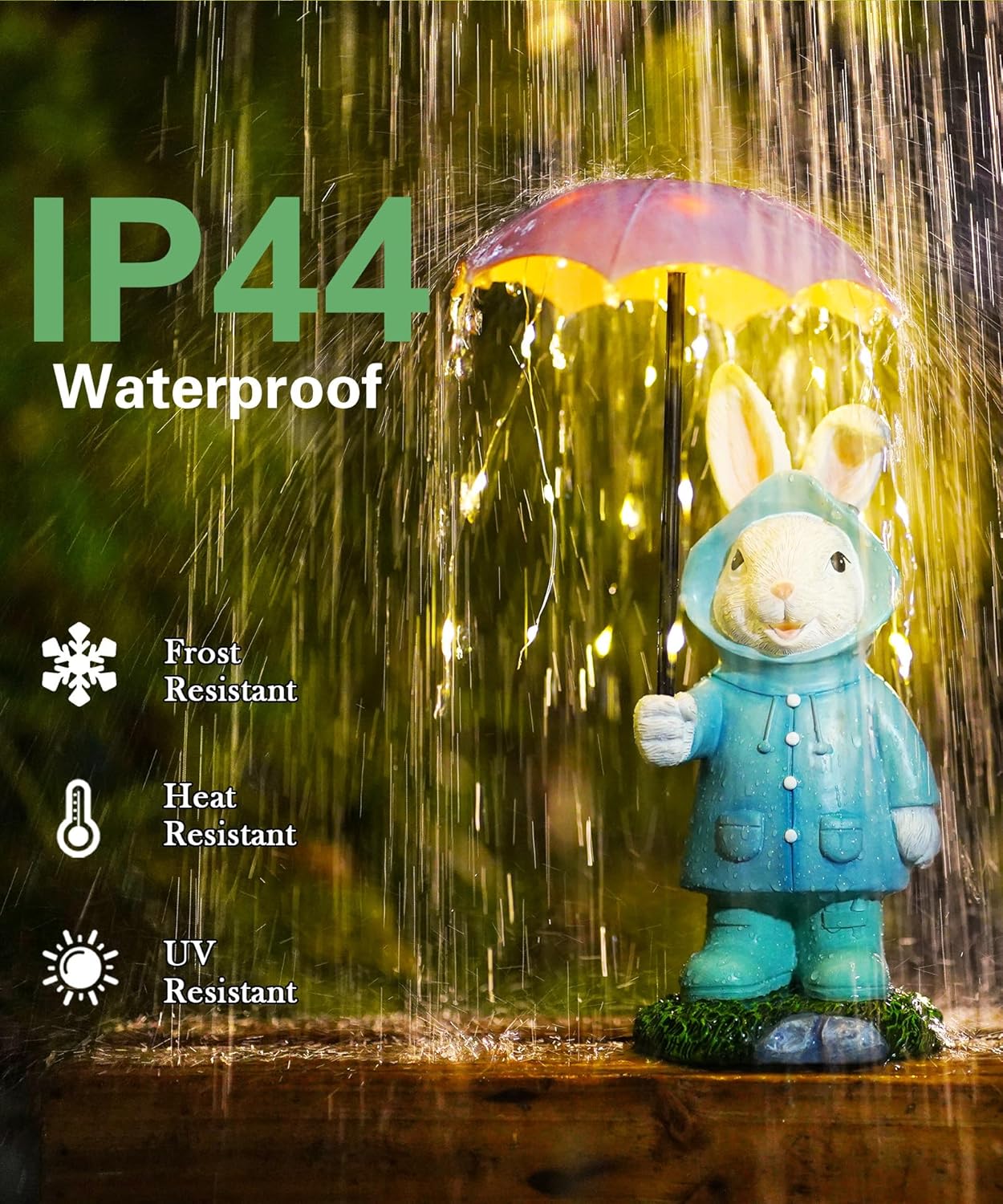 Solar Rabbit Garden Statue Outdoor Decor, Bunny Figurines Lights with Umbrella for Outside Yard Lawn Ornaments,Gifts for Mother's Day Birthday Easter Housewarming