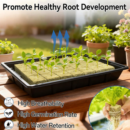 Halatool Seed Starter Kit - 28PCS 1.5 in Rockwool Cubes & 1Pack Reusable Seedling Starter Tray for Seed Starting, Indoor Gemination Kit for Cuttings Propagation Plant Clone