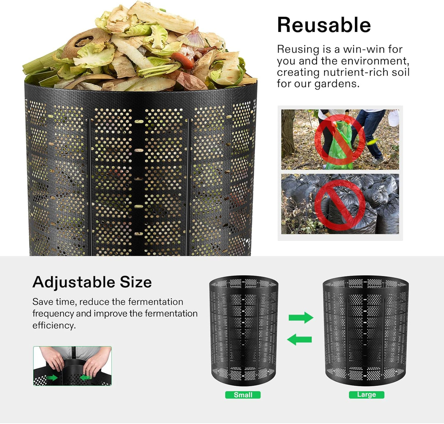 VIVOSUN 220 Gallon Outdoor Compost Bin, Expandable Composter, Easy to Setup & Large Capacity for Backyard, Lawn (Black with Gloves)