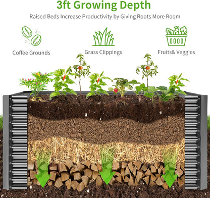 Land Guard 6x3x3ft Rectangular Galvanized Raised Garden Beds, Large-Capacity Metal Planter Box Outdoor, Durable Deep Raised Garden Bed 3ft Tall, Raised Beds for Gardening Vegetables, Modern Gray