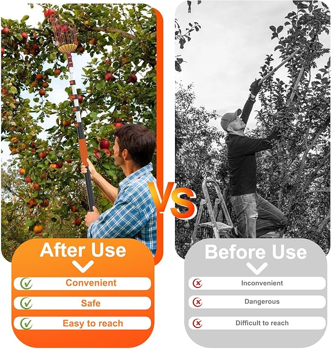 20FT Tree Trimmer, Manual Pole Saw with 3-12FT Extension Pole, Fruit Picker for Orange Lemon Mango Avocado Guava Fruit Picking