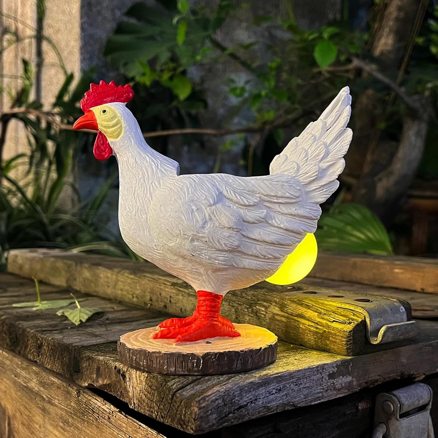 Solar Garden Statues Outdoor Decor - Miniature Chicken Egg Lamp Figurine Thanksgiving Decorations Chickens Lights with Egg in Butt LED 3D Sculpture for Patio, Lawn - Unique Christmas Housewarming Gift