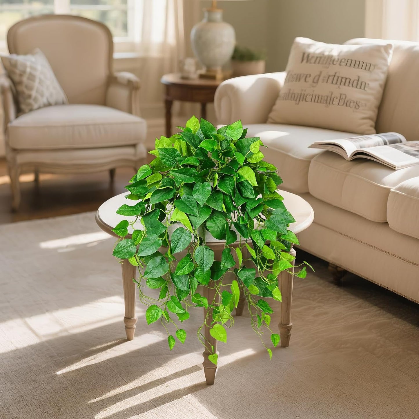 QIANYUN Fake Pothos Ivy Plant for Home Decor – 40" Fake Hanging Plants with Pot, Artificial Silk Greenery for Indoor Shelf, Bedroom, Living Room, Bathroom, or Office Decoration