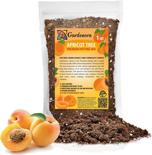 Gardenera Premium Apricot Potting Soil Mix - Ideal Nutrient Blend for Growing Robust, Flavorful, and Bountiful Apricots - 1 Quart