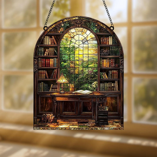Library Books Bookish Acrylic Suncatcher Stained Glass Effect Window Car Hanging Christmas Ornament