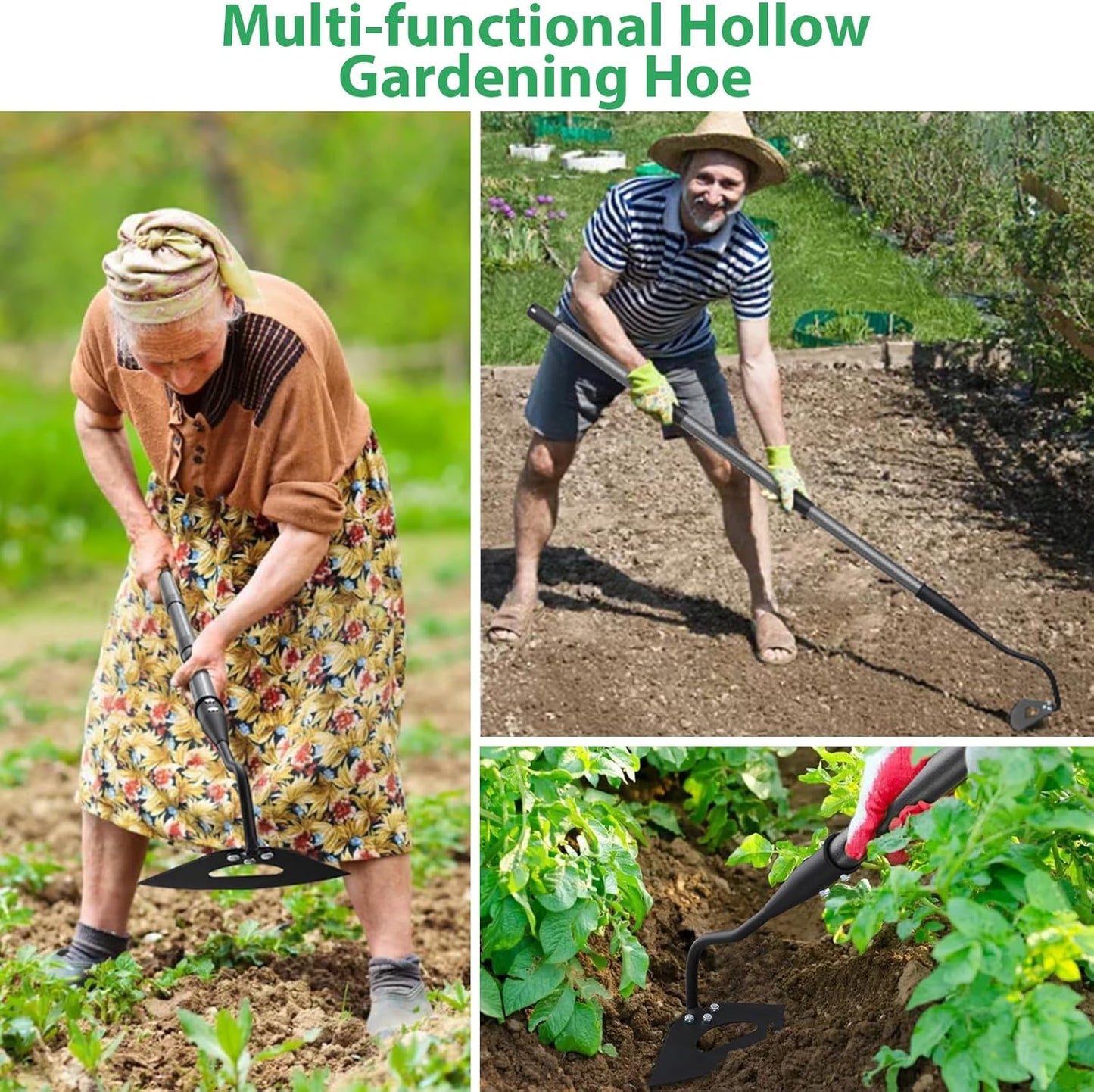 Garden Hoe for Weeding Hoe Garden Tool Long Handle 56”, Heavy Duty Hand Hoe for Digging,Cutting and Loosing Soil