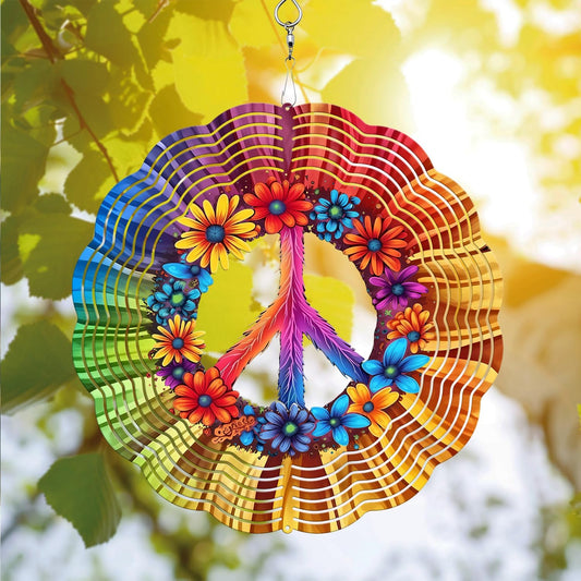 Peace Flower Wind Spinner, Peace Flower Wind Spinner Hanging for Yard and Garden, Unique Gift Wind Spinner, 3D Hanging Wind Spinner Outdoor