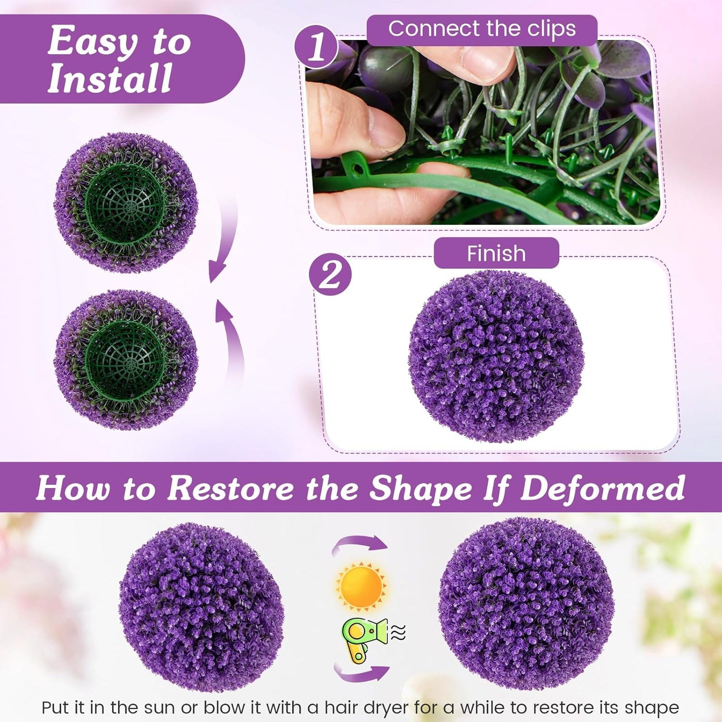 Goplus 17.5 Inch Topiary Balls Artificial Outdoor Set of 2, Faux Purple Eucalyptus Decorative Balls, Fake Plant Sphere, Round Artificial Plant Balls for Front Door, Porch, Backyard, Home Décor