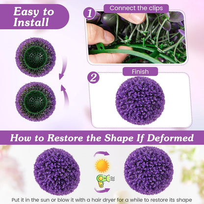 Goplus 17.5 Inch Topiary Balls Artificial Outdoor Set of 2, Faux Purple Eucalyptus Decorative Balls, Fake Plant Sphere, Round Artificial Plant Balls for Front Door, Porch, Backyard, Home Décor