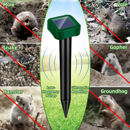 8 Pack Solar Powered Mole Repellent Ultrasonic Stakes - Outdoor Snake, Gopher, Vole, Groundhog Repeller for Yard & Lawn, Waterproof Pest Deterrent for Garden & Farm