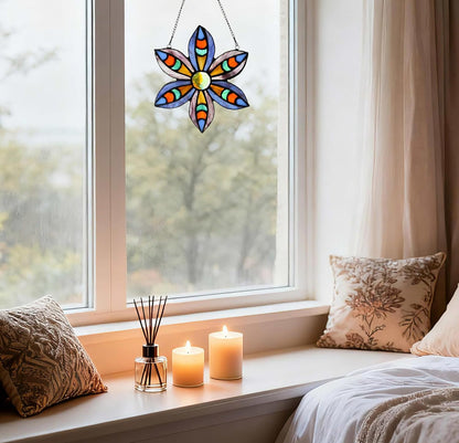 Stained Glass Tiffany Style Flower Window Hangings Sun Catcher (Green)