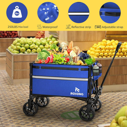 Collapsible Wagon Cart with Wheels Foldable - Folding Utility Heavy Duty Wagons Carts for Grocery Sports Garden Shopping Camping Wheelbarrows (Blue, 120L)