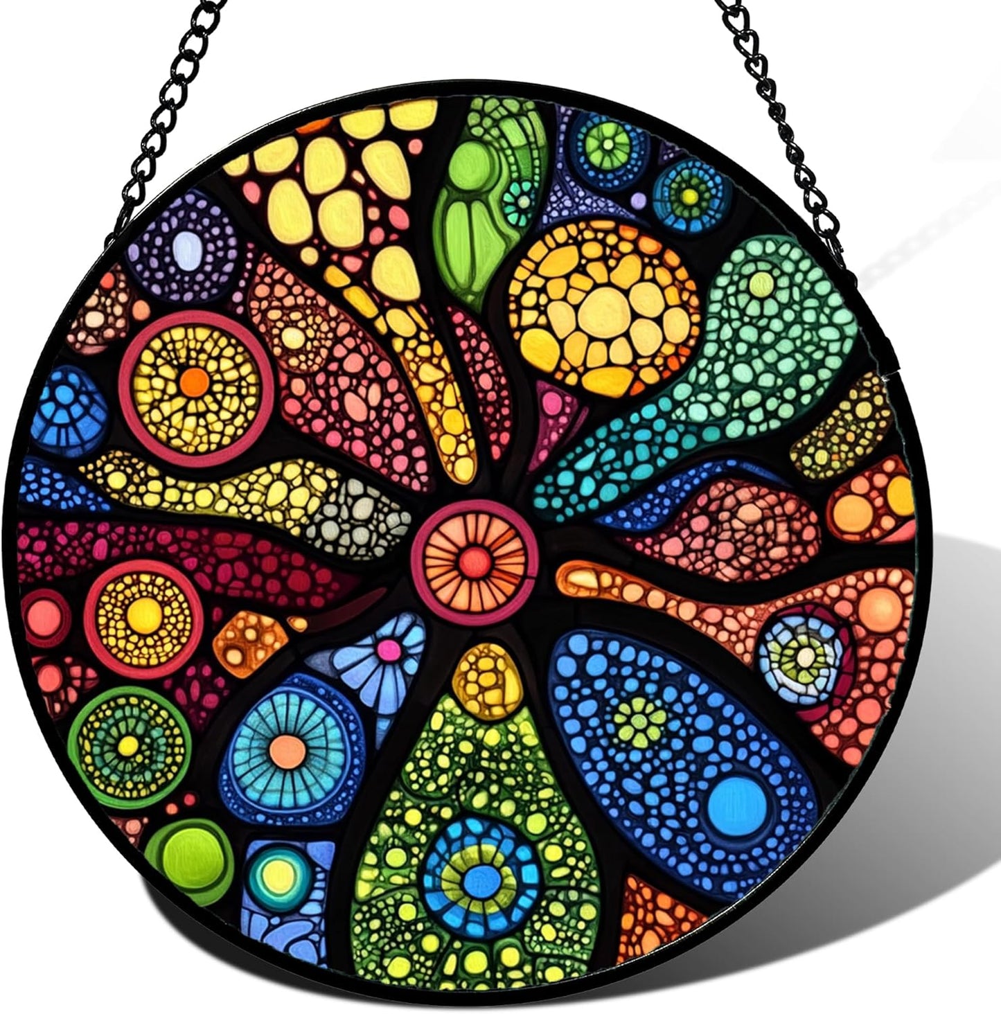 Stained Glass Window Hanging Colorful Abstract Plants 9.8" - Retro Boho Suncatcher Door Garden Sun Catcher Home Decor Birthday Christmas for Mom Men Woman Nana