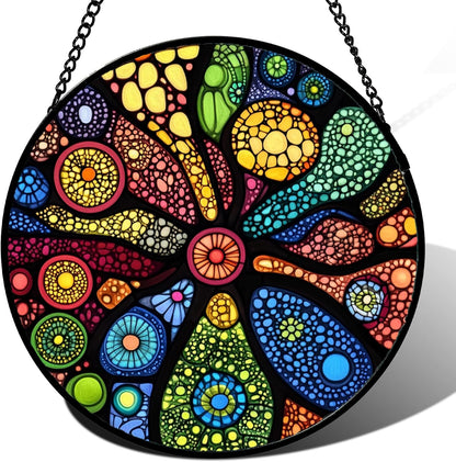 Stained Glass Window Hanging Colorful Abstract Plants 9.8" - Retro Boho Suncatcher Door Garden Sun Catcher Home Decor Birthday Christmas for Mom Men Woman Nana