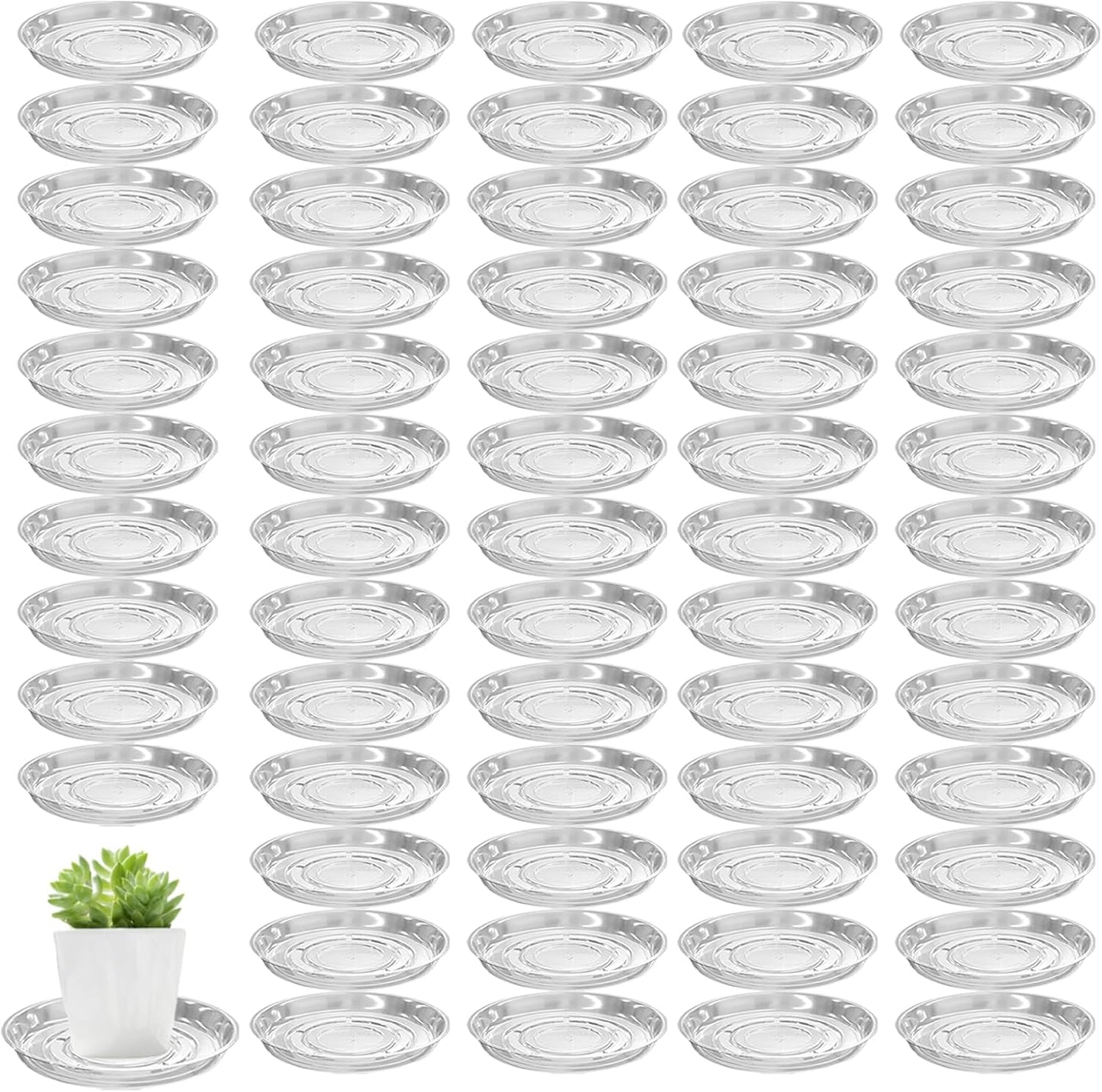 70 Packs 8" Clear Plant Saucers for Indoor Outdoor Use Heavy Duty Plastic Plant Trays for Planter Flower Pot Drip Trays to Catch Water, 4 to 20 Inch, Round Transparent