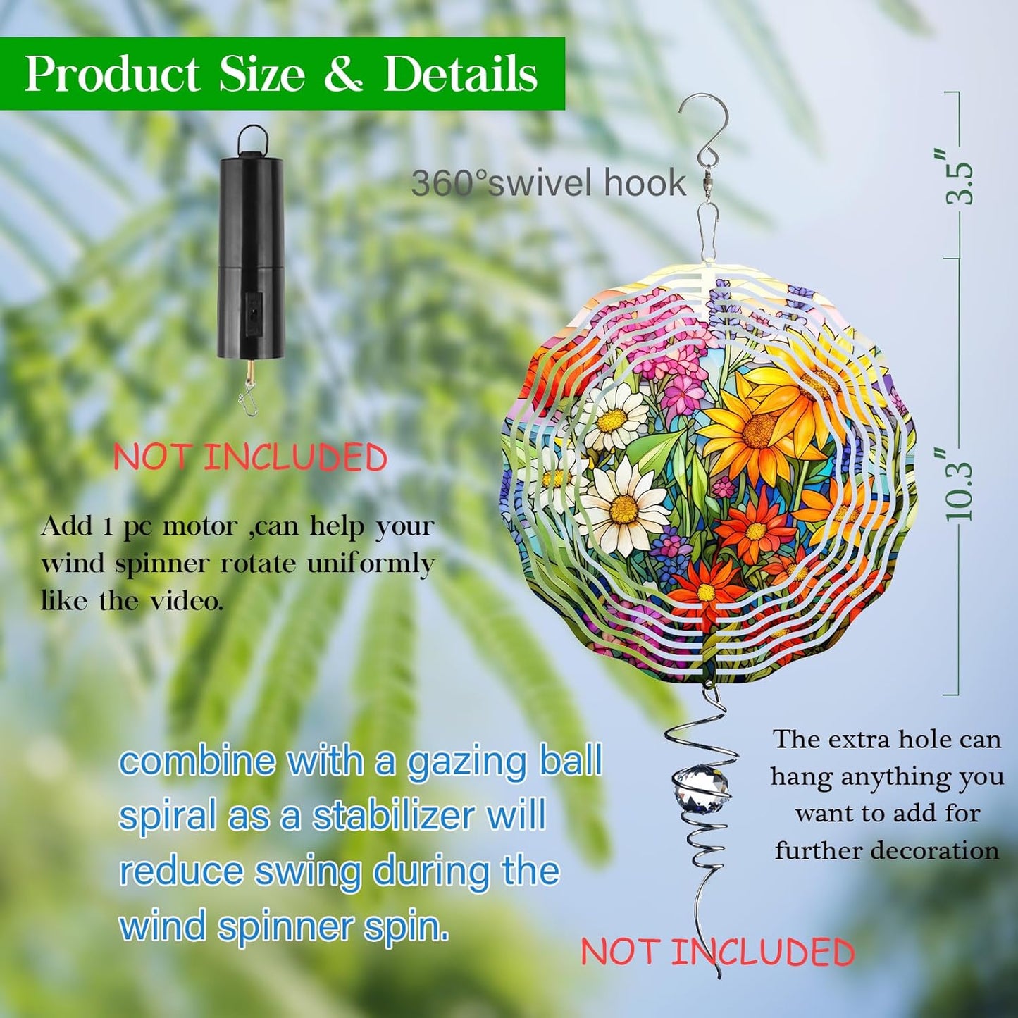 3D Flower Wind Spinner 10 Inch Garden Wind Spinners with Flower Designs for Yard Stainless Steel Flower Spinner with Unique Visual Effect Hanging Flower Wind Sculptures Garden Decor Gift