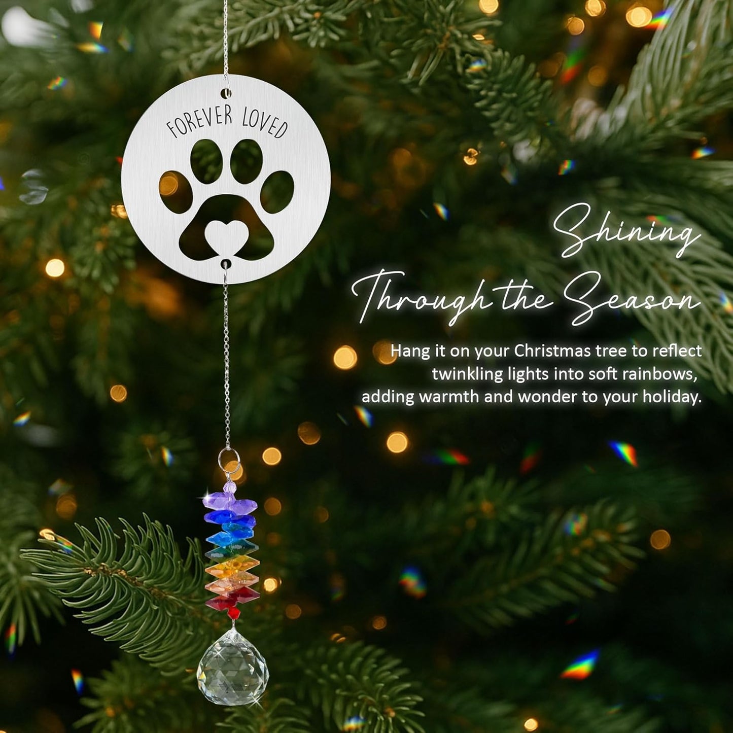 Pet Memorial Suncatcher - Dog Memorial Paw Print Ornament - Dog Paw Suncatcher Rainbow Bridge Gift - Pet Loss Crystal Decor Sympathy Gift - Pet Remembrance Keepsake Aluminum Ornament