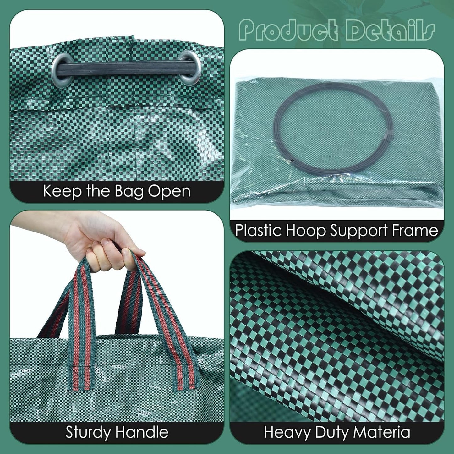 2-Pack 72 Gallons Leaf Bags, Reusable Yard Waste Bags, Heavy Duty Upright Lawn Bags with 4 Handles for Garden Leaves and Waste Collection, Lightweight Portable Yard Trash Bag
