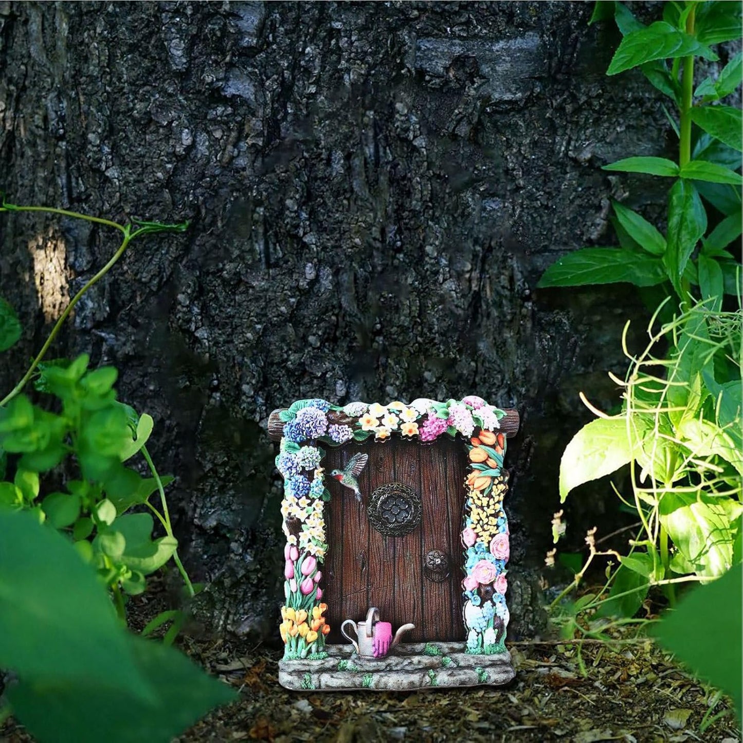 Miniature Fairy Door, Wooden Gnome Door for Trees Wall, Fairy Garden Outdoor Decor Accessories