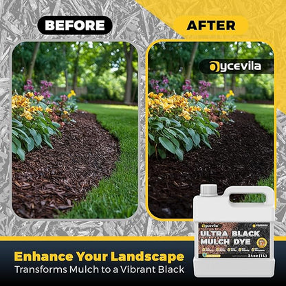 32oz Concentrated Ultra Black Mulch Dye with Gloves, Liquid Rubber Dye Spray Covers up to 3,600 Sq. Ft, Long-Lasting Finish Black Bark Paint for Mulch Restoration and Enhancement Landscaping