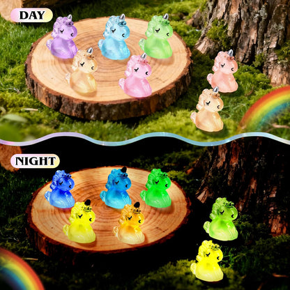 120Pcs Luminous Mini Resin Unicorn Figurines Glow in The Dark Tiny Unicorn to Hide Bulk Plastic Animals for Micro Landscape Fairy Garden Aquarium Dollhouse Birthday Party DIY Crafts Decor