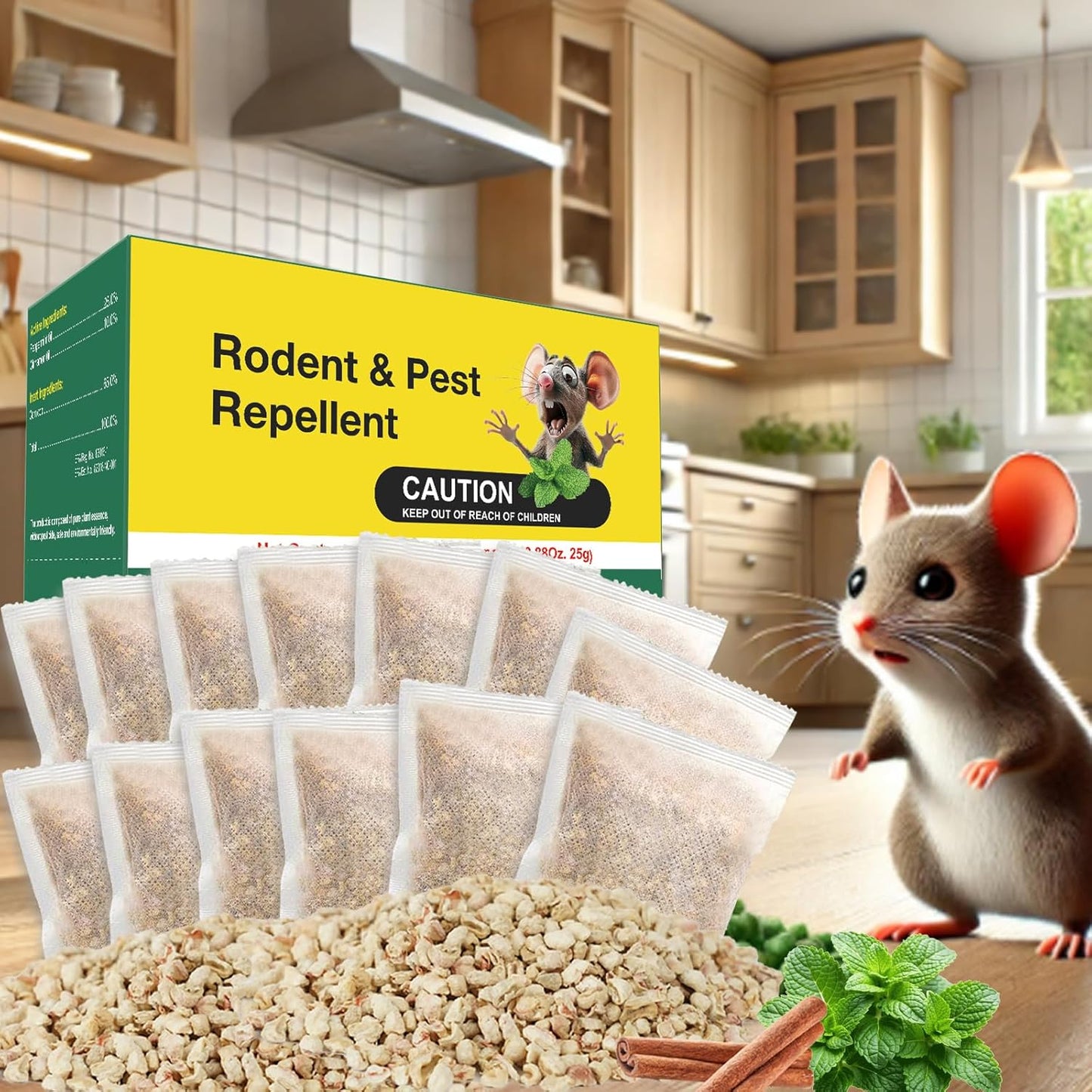 Mouse Repellent Pest Control Pouches, Safe for Pets and Humans, Natural Rodent Deterrent for Mice, Rats, Spiders, Ants, and Roaches - Effective Indoor & Outdoor Use (30 Pack)