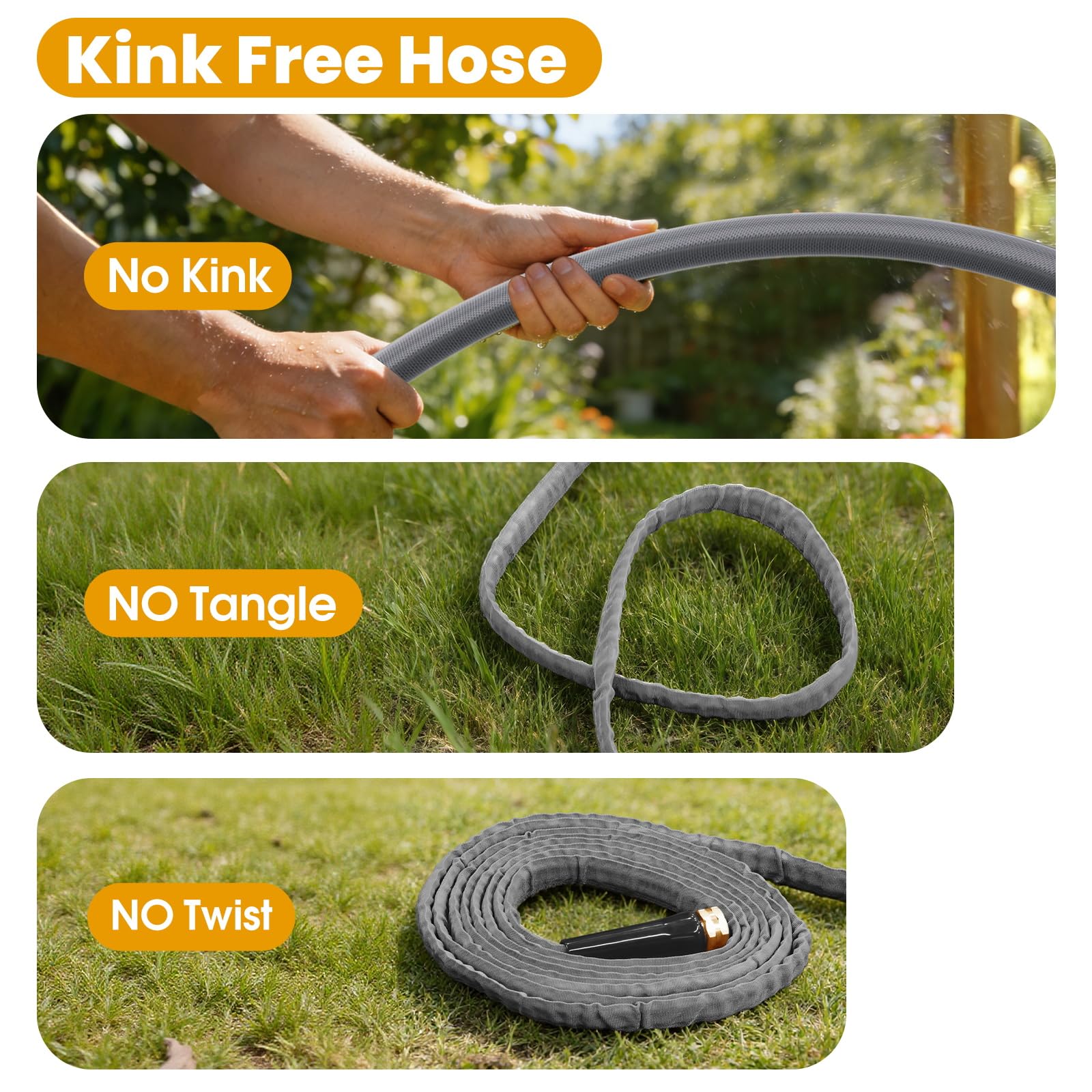 Garden Hose 50 FT, Non-Expanding Water Hose, Ultra-Light & Flexible, Burst-Resistant, Kink-Free