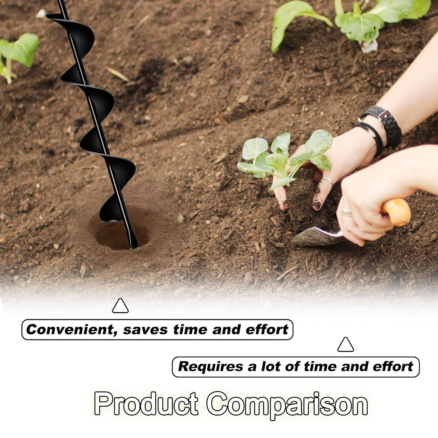 Auger Drill Bit for Planting 2.4"(D) x22.84(L), Garden Ground Earth Spiral Drill Bit for 3/8" Hex Drive Drill, for Post Hole Digger Bulb Bedding Digging Plant Rapid Planter